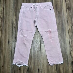 Mossimo Denim Pink Distressed Boyfriend Crop Jeans 10/30R Raw Hem Dusty Rose
